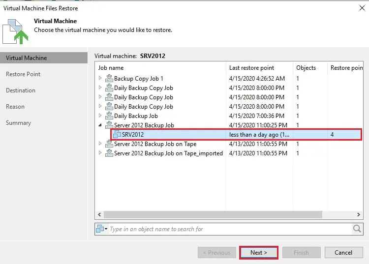 veeam vm files restore