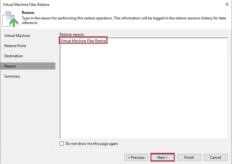 veeam vm files restore reason