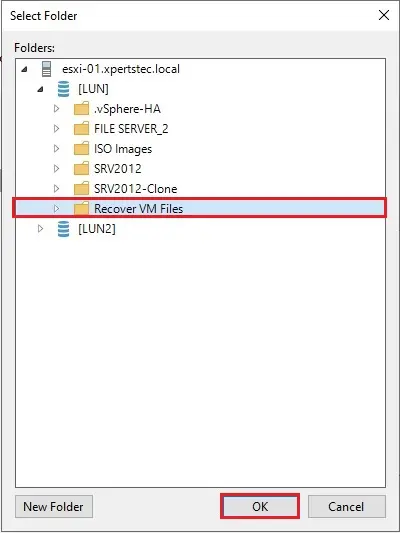 veeam vm files restore select folder