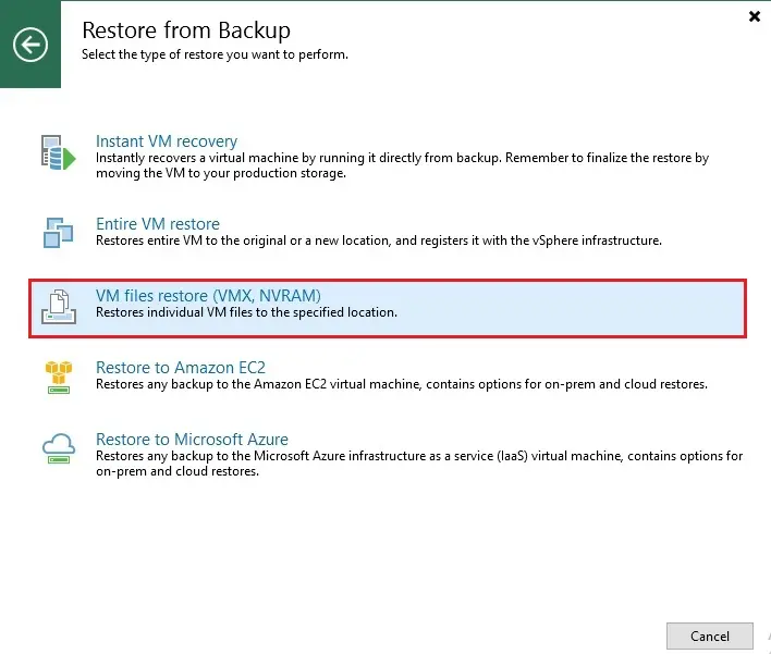 veeam vm files restore vmx nvram