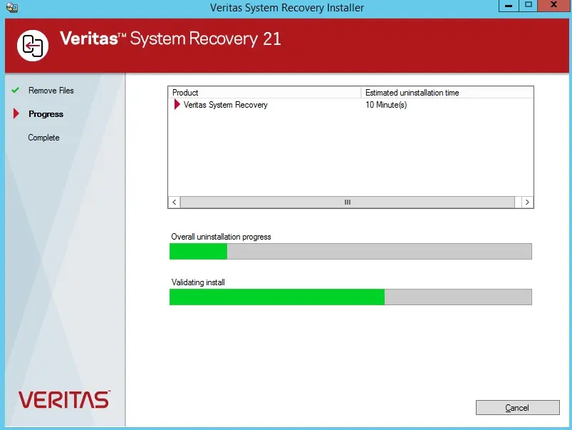 veritas system recovery uninstalling