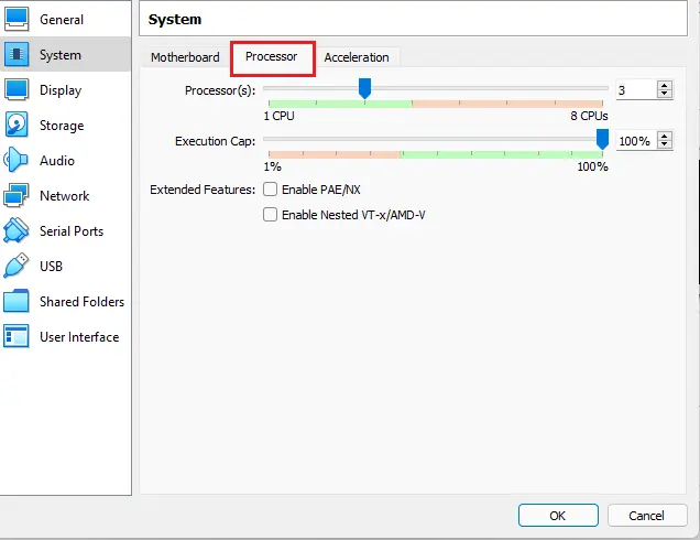 virtualbox processor