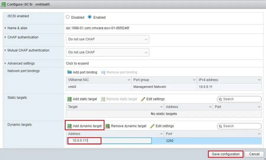 vmware esxi configure iscsi