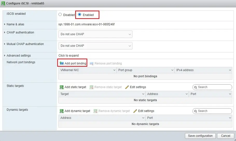 vmware esxi configure iscsi