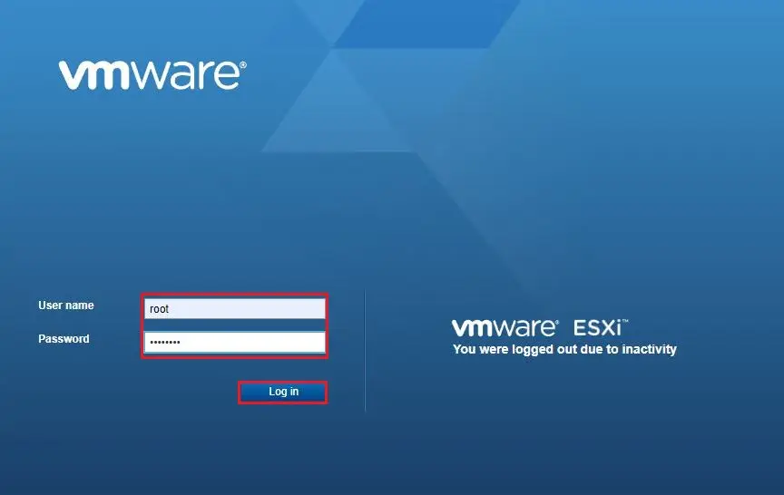 vmware esxi login