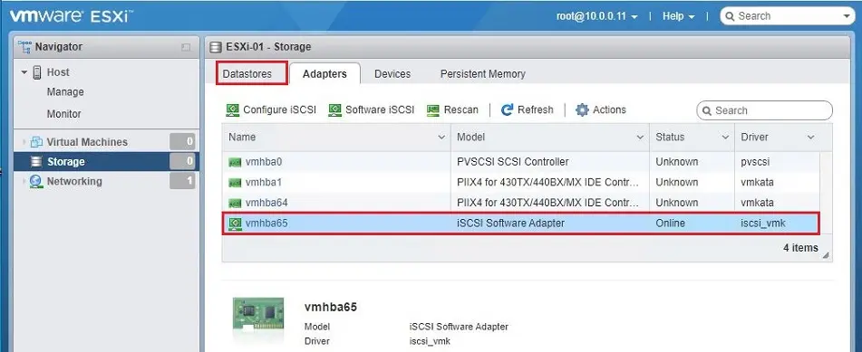 vmware esxi storage adapters