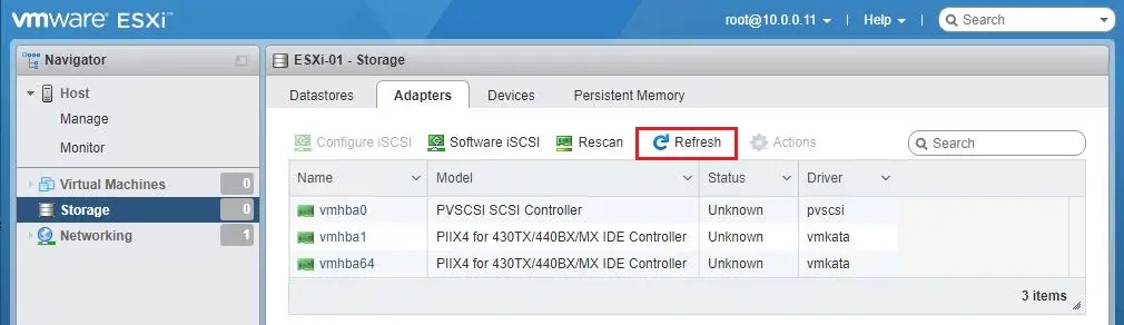 vmware esxi storage adapters