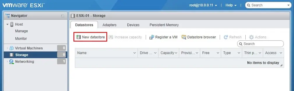 vmware esxi storage datastore