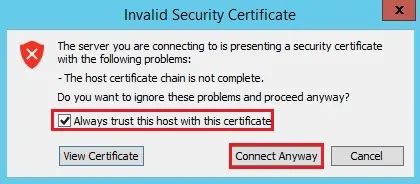 vmware remote console invalid security certificate