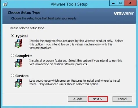 vmware tools setup typical