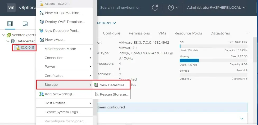 vsphere client create datastore