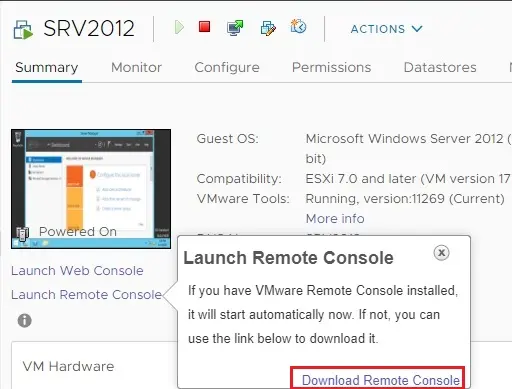 vsphere client launch remote console