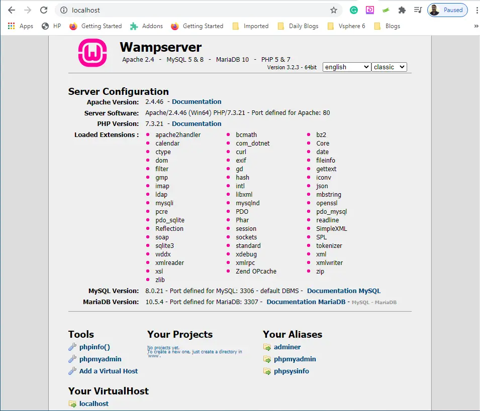 wamp server configuration