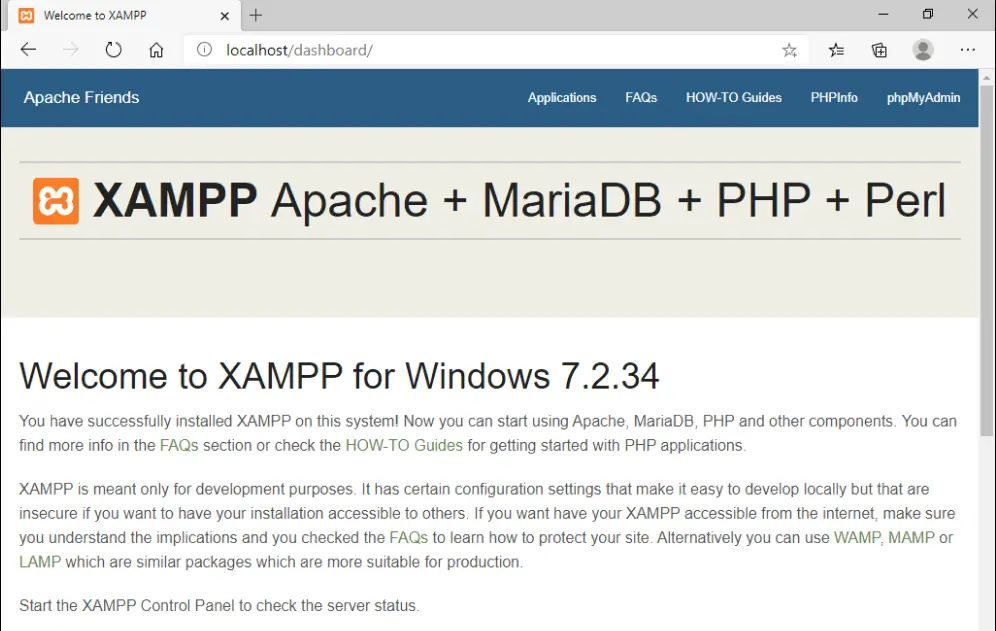 welcome to xampp for windows