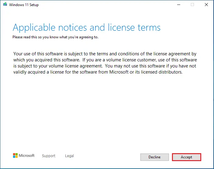 windows 11 setup applicable notice