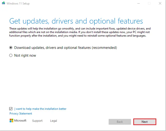 windows 11 setup get updates drives