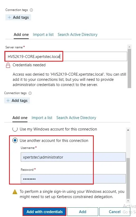 windows admin center connection tag