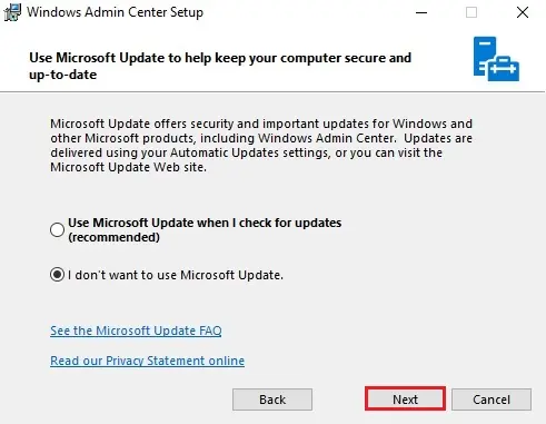 windows admin center setup update