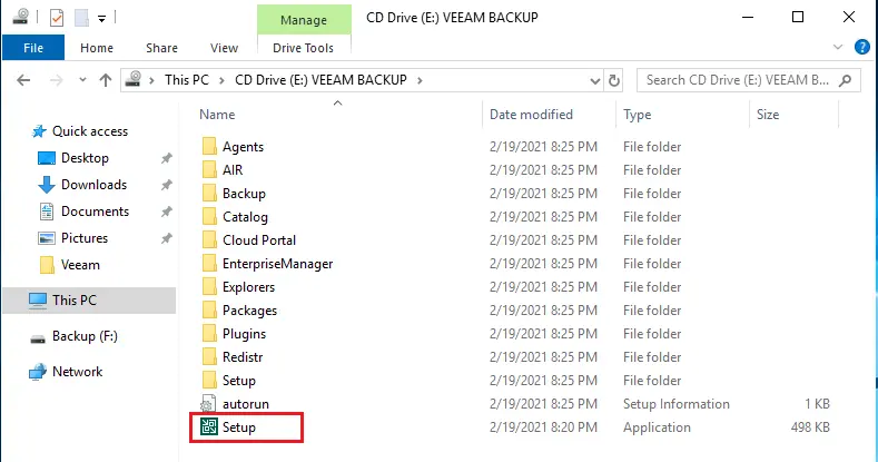 windows explorer veeam setup