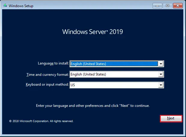 windows server 2019 setup