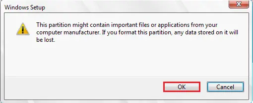 windows setup format partition