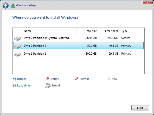 windows setup partitions