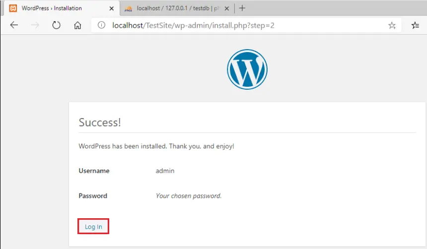 wordpress wp-admin install