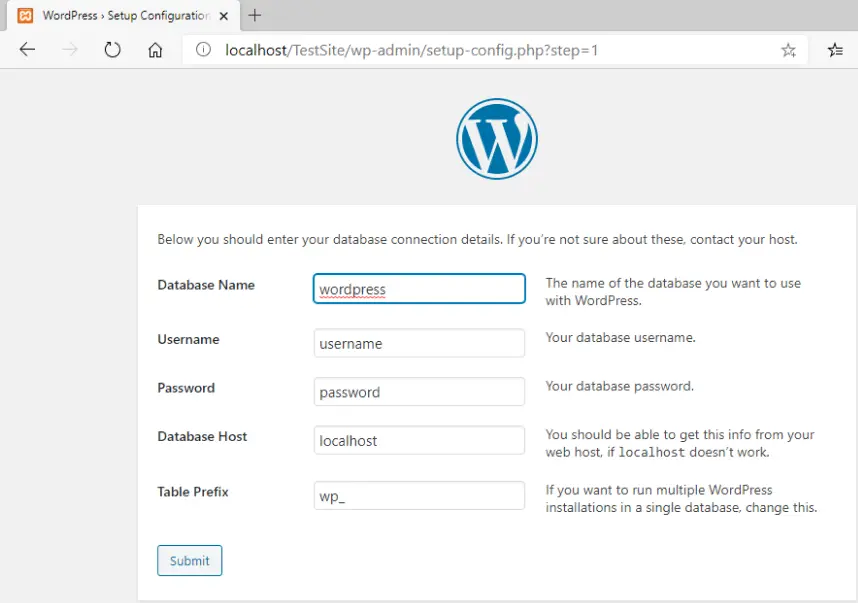 wordpress wp-admin setup