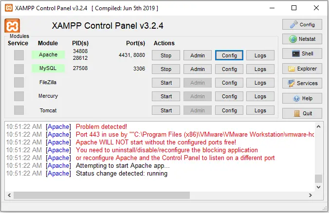 xampp control panel