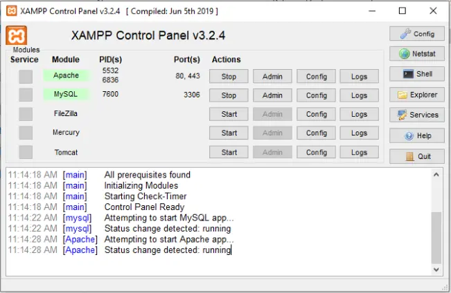 xampp control panel