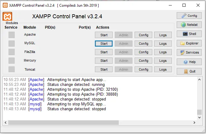 xampp control panel