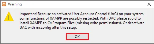xampp installer warning importance