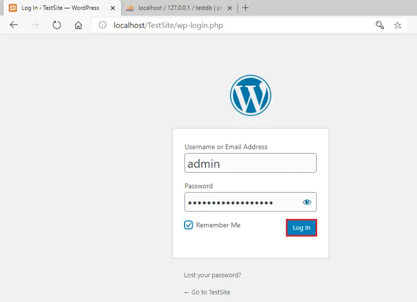 xampp wordpress login