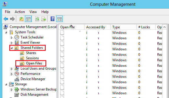 Computer management open files