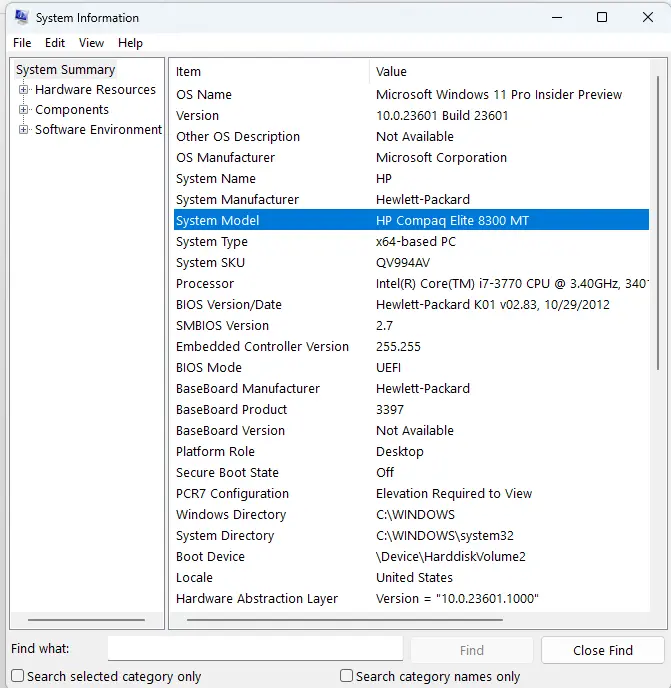 Find PC's Model Number