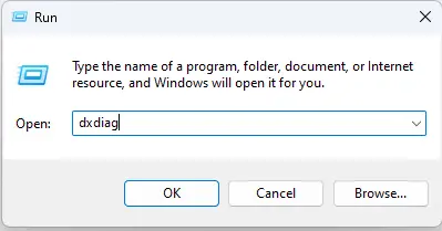 Run dialog box dxdiag