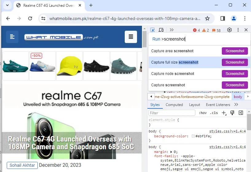 screenshot a full page in Chrome