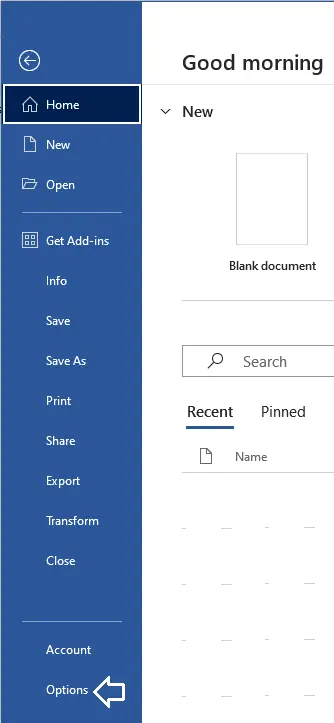 Microsoft Word file menu