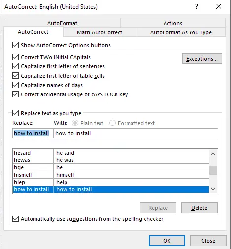 autocorrect entries in Microsoft Word