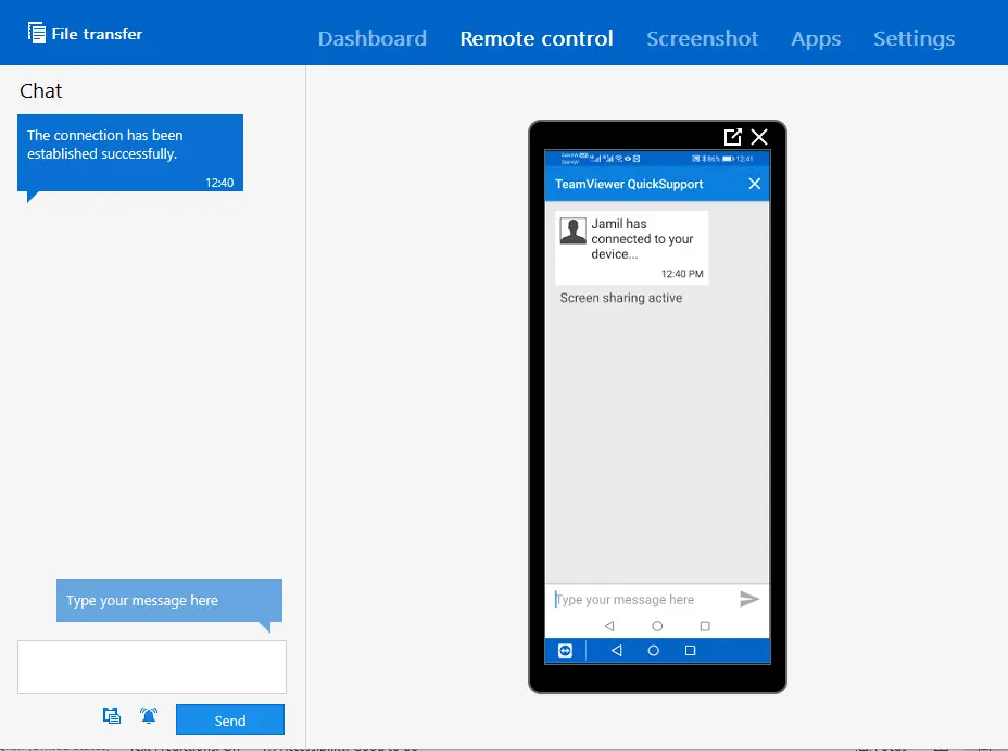 Android device connected with PC teamviewer