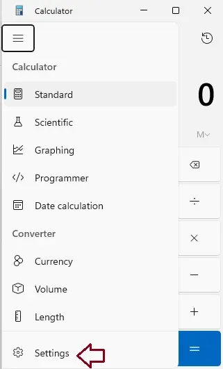 Calculator navigation bar