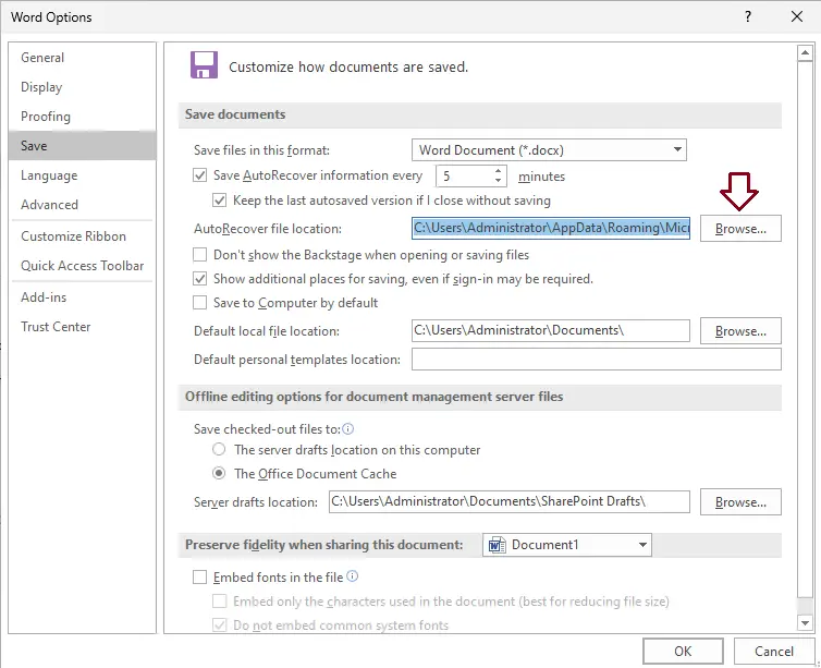 Change autorecover file location