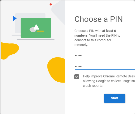 Choose a pin chrome remote desktop