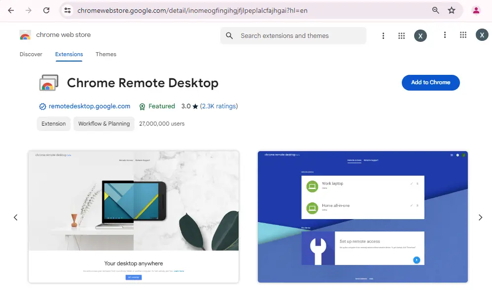 Chrome remote desktop extension