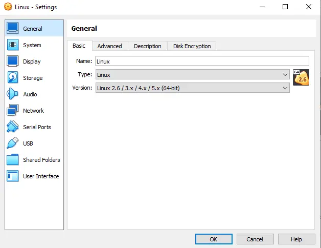 Configure virtual machine in VirtualBox