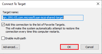 Connect to target name iSCSI