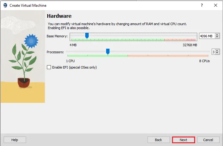 Create virtual machine VirtualBox hardware