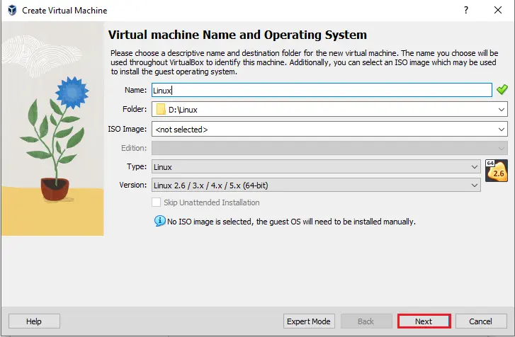 Create virtual machine in VirtualBox