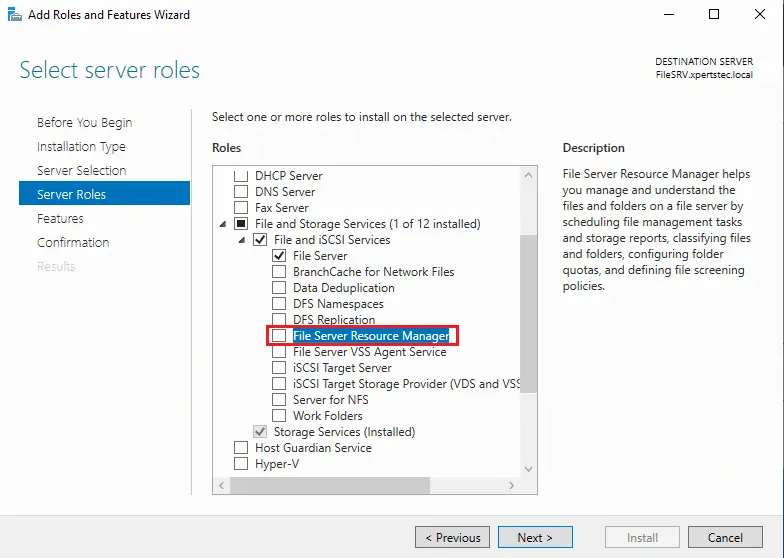 File Server Resource Manager roles