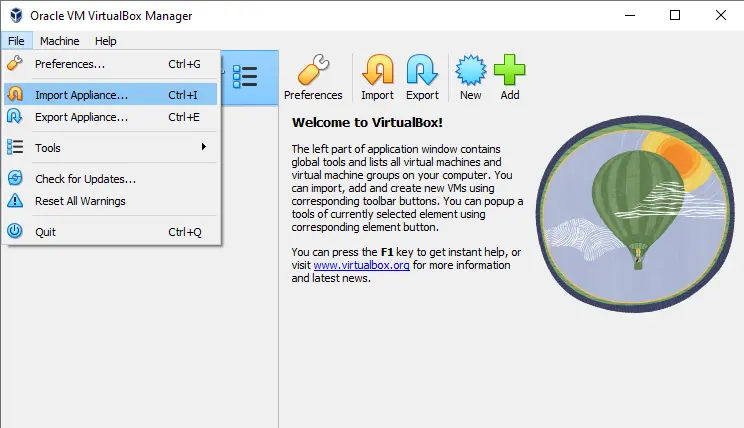 Import appliance in VirtualBox